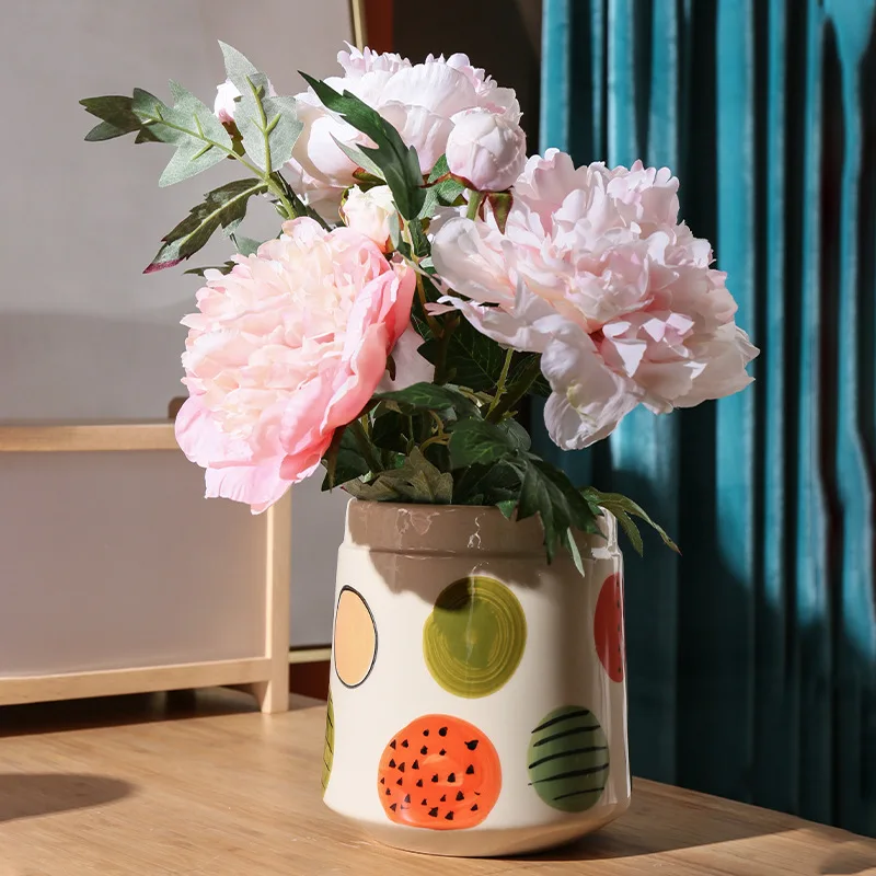 High aesthetic painted vases for home, living room, study, hydroponic flower arrangement, Nordic style minimalist ceramic vases