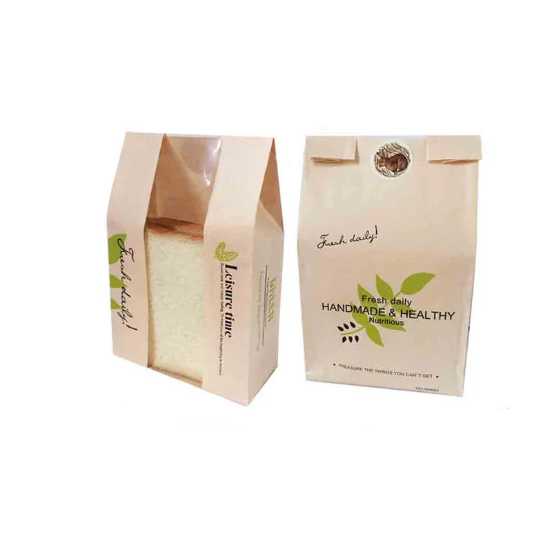Wholesale Grease resistant Kraft Paper Bread Bag Bakery Paper Pastry Bag with Window to Keep Foods Fresh