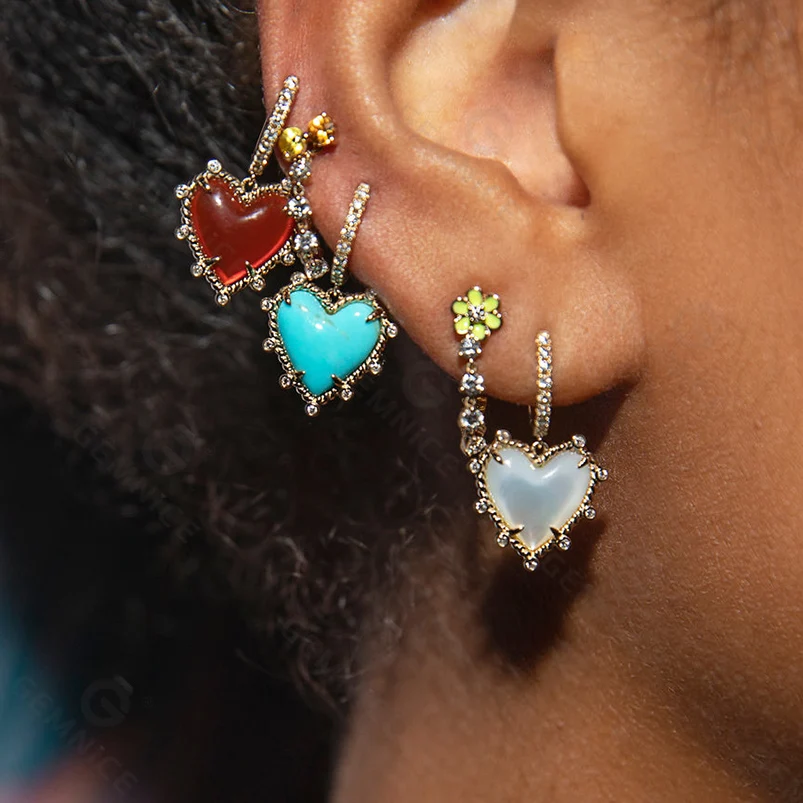 Gemnel 925 Silver 18k Gold Mother of Pearl Heart Twist Turquoise Huggie Hoop Earrings