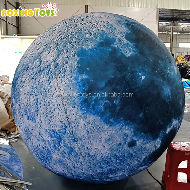 Custom Pattern Logo Advertising Decoration Inflatable Blue Moon Balloon With Led Light For Stage Shopping  Mall Events