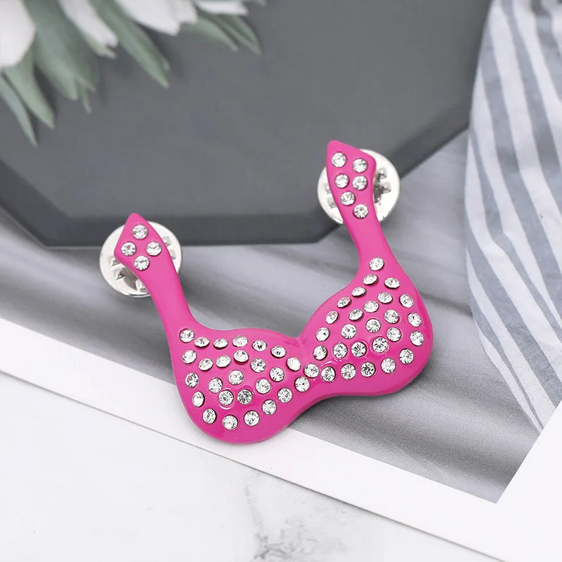 Breast Form Metal Zinc Alloy Fashion Jewelry Brassiere Enamelled Pink Women Bra Badge Brooch Pin