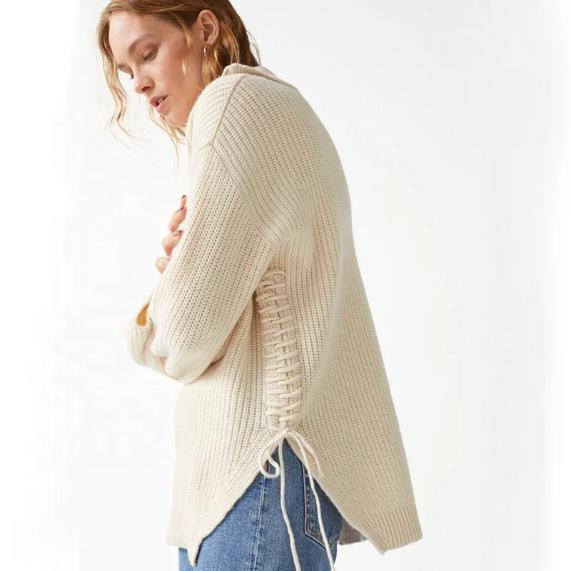 2022 Factory wholesale custom zipper stand collar women knit pullover merino wool sweater