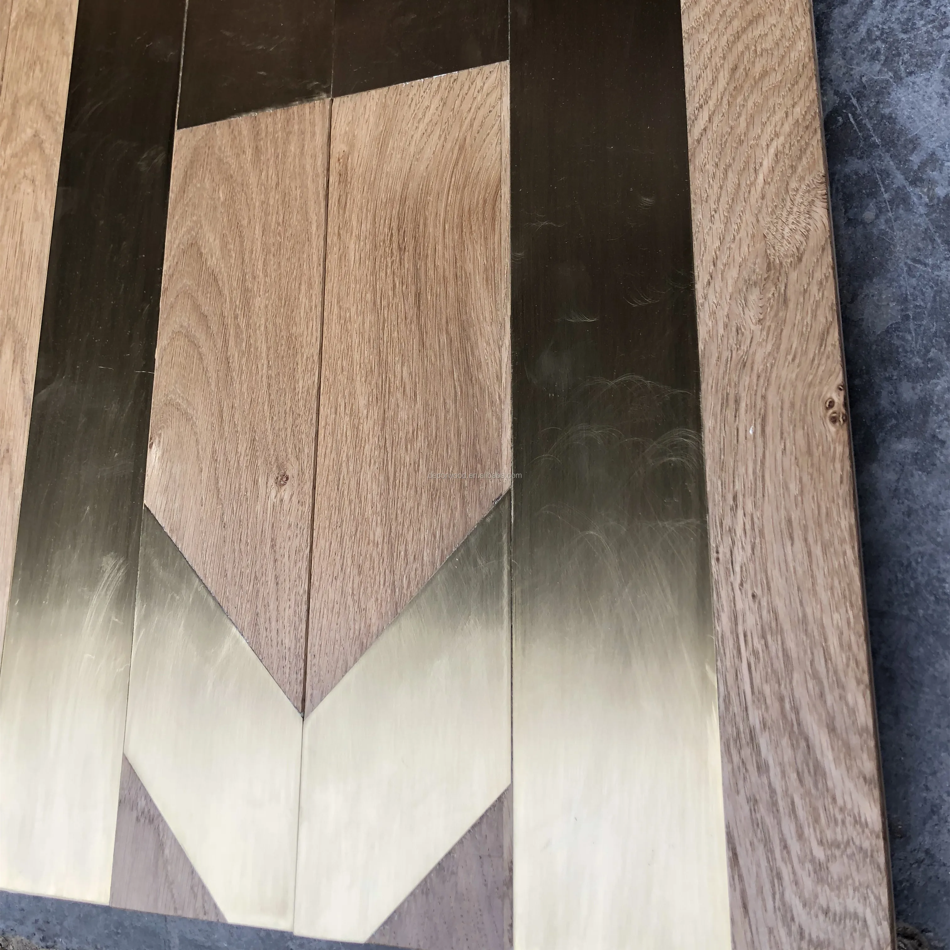 brass inlay parquet floor high quality oak parquet wooden flooring