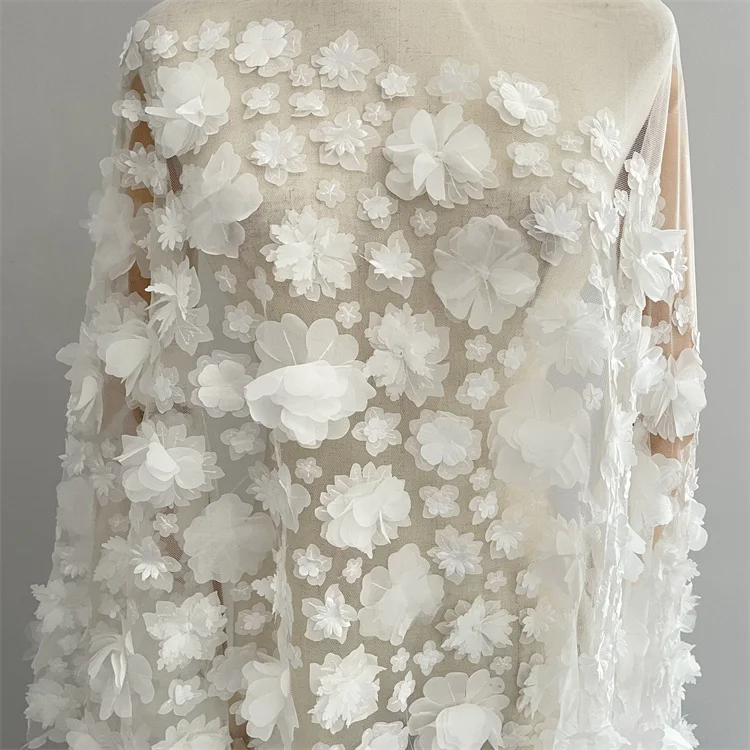 New Allover Luxury Low Price 3D Flower Lace Fabric Embroidery For Wedding Gown