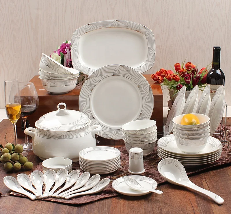 Factory supply new design 50pc bone china wedding dinnerware  crockery glazed royal porcelain dinner set
