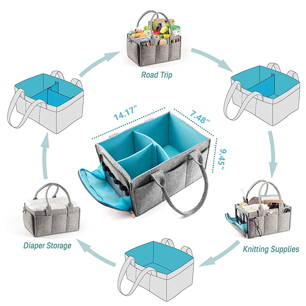 Hot sales Felt Baby Diaper Caddy Bag Mummy Storage Basket diaper organizer for baby with coloured felt