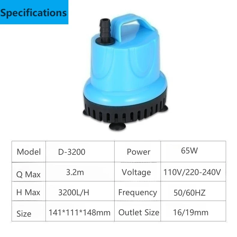 High Quality 65W Hydroponic Pump 220V 3200L/H Submersible Aquarium Water Pump for Hydroponic Systems