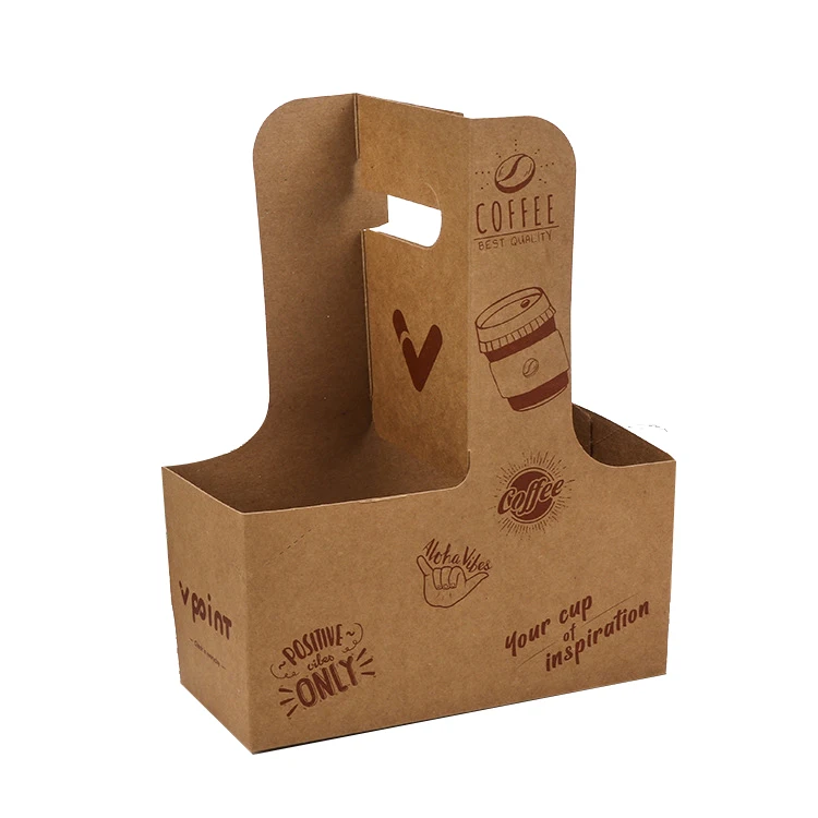 Экологически чистая одноразовая Крафтовая бумага с логотипом на заказ, подставки для кофейных стаканчиков, 2, 4, 6 упаковок, бумажный подстаканник с ручкой