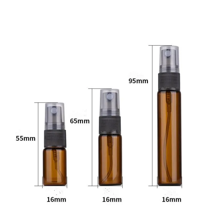 In Stock 3ml 5ml 10ml Amber Glass Spray Perfume Bottle Tester Vial With Black Cap for Essential Oil
