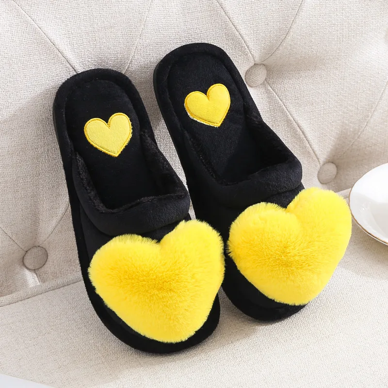 Cute Heart Slippers For Women Fashion Fluffy Winter Warm Slippers Woman Lovely Red Heart House Slippers Funny Shoes
