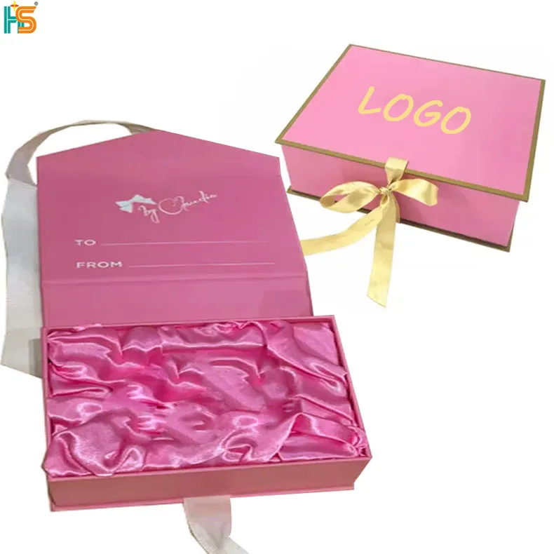 Custom Logo Gold Foil Ribbon Bow Competitive Price Packing Customised Luxury Pink Cardboard Paper Gift Hair Boxes for Packiging