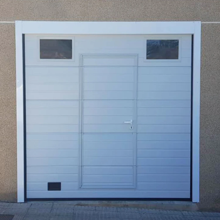 Automatic steel insulated panel garage door with pedestrian access