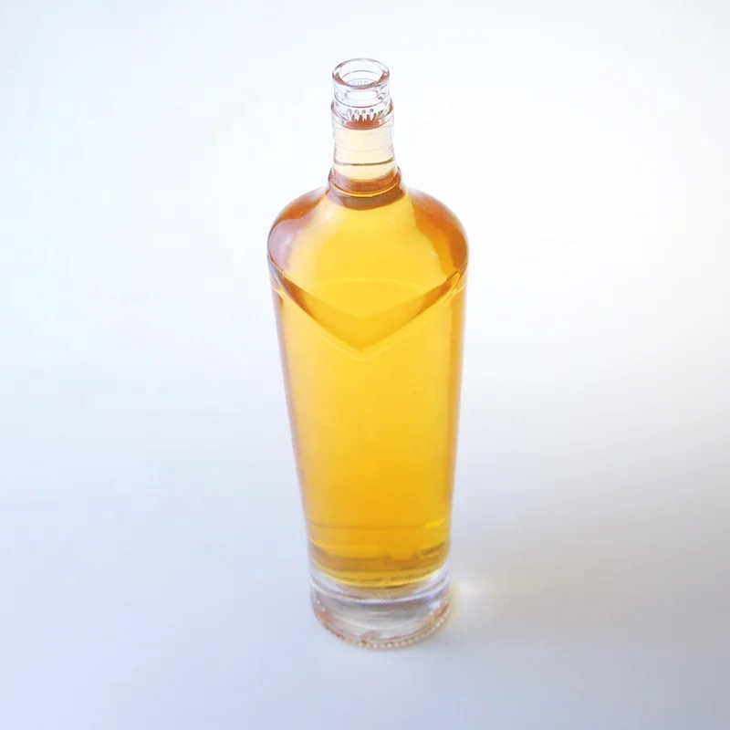 Fancy Clear Tequila Liquor Glass Bottle 750ml Whisky Bottle Producer V Neck Thick Bottom With Guala Cap