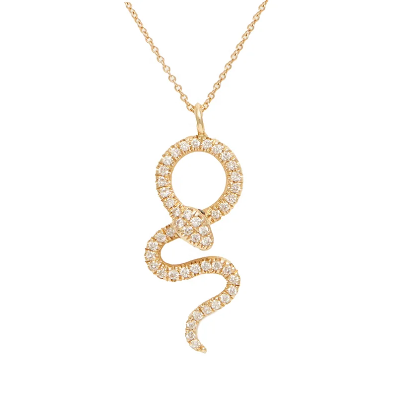 Gemnel 14k gold diamond snake shape 925 silver charm pendant adjustable choker chain necklace