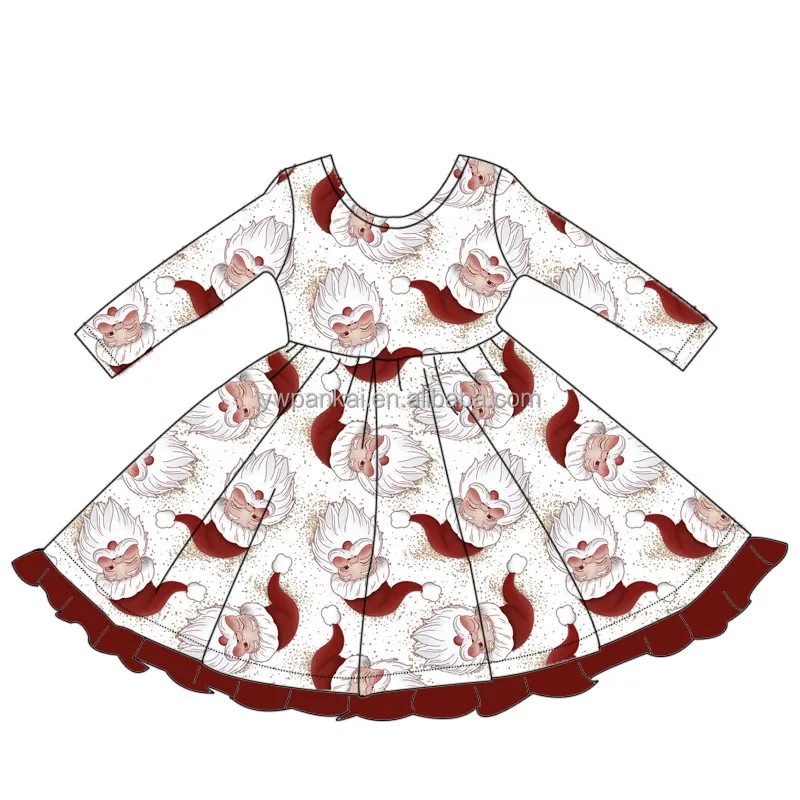 Hot Selling Toddler Girl Clothing Santa Claus Print Autumn Long Sleeve Baby Girl Casual Dress with ruffles