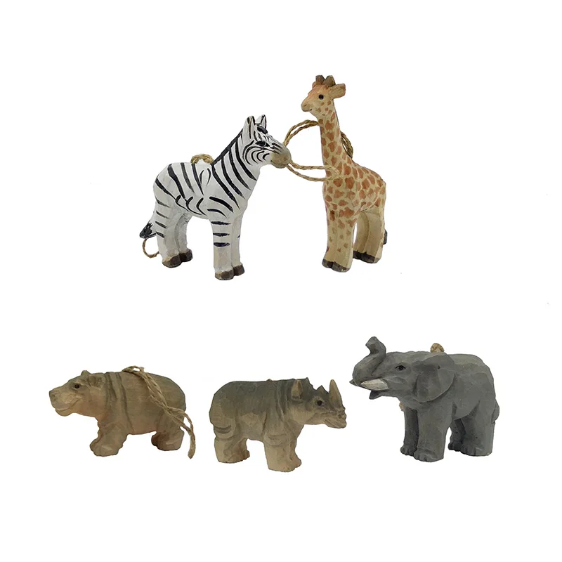 wooden carving wild animals elephant rhino giraffe hippo ornaments wooden carved handicrafts animal