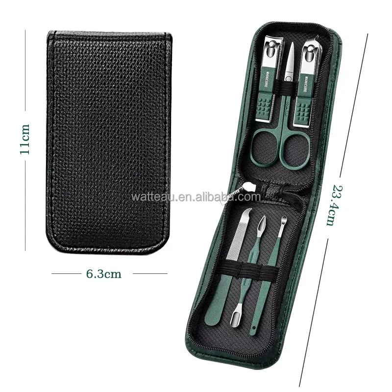 6 Pcs/Bag Portable Luxury Manicure Sets Bright Black Nail Clipper Set Green Nail File Eyebrow Scissors Personal Care Tools