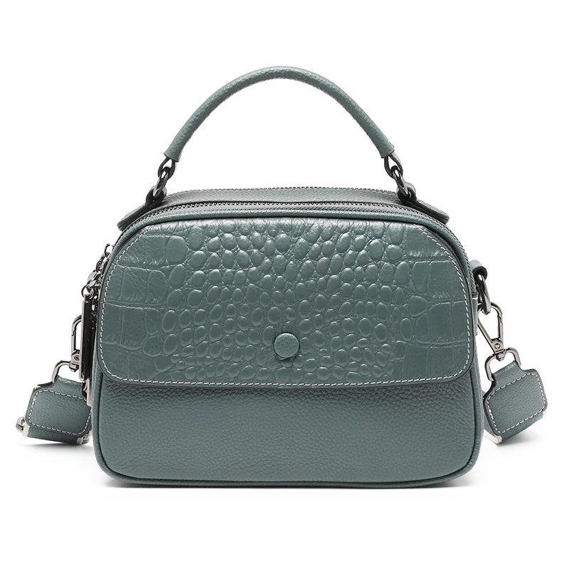 New Trendy Women Genuine Cow Leather Summer Bag Brown Handbag With Shoulder Straps