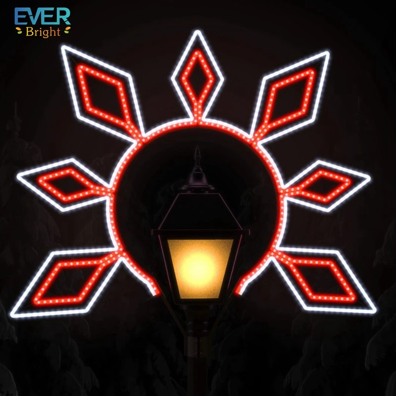 Outdoor commercial Christmas street decoration sparkling 2D lighted pole mounted snowflake Christmas street displays