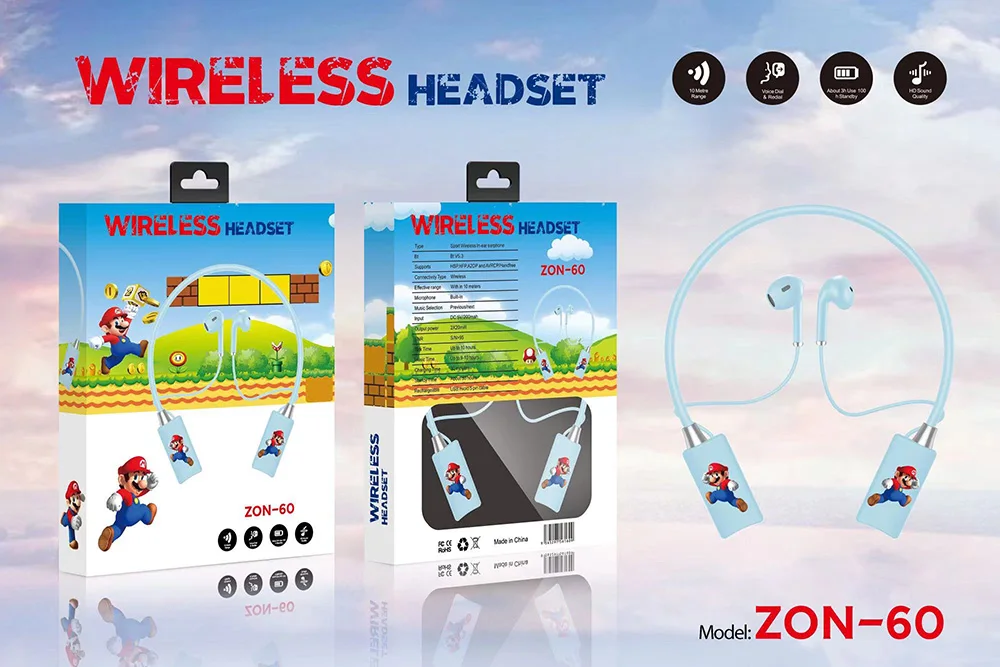 New Design Cartoon TWS neck hanging earphones Sport wireless bluetooth earphones