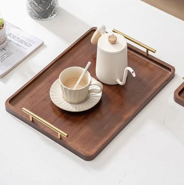 China Factory Designer Rectangle Shape Wooden Serving Tray Wooden Display Tea Restaurants Use
