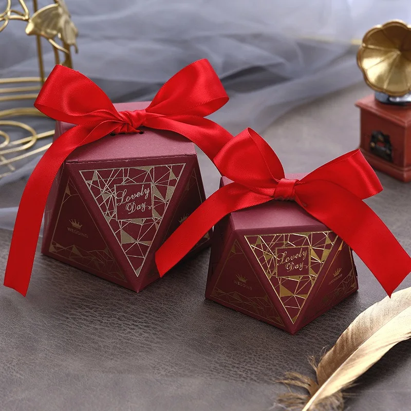 New Europe Hexagon Style Candy Box Wedding Favors Paper Gift Boxes With Ribbon