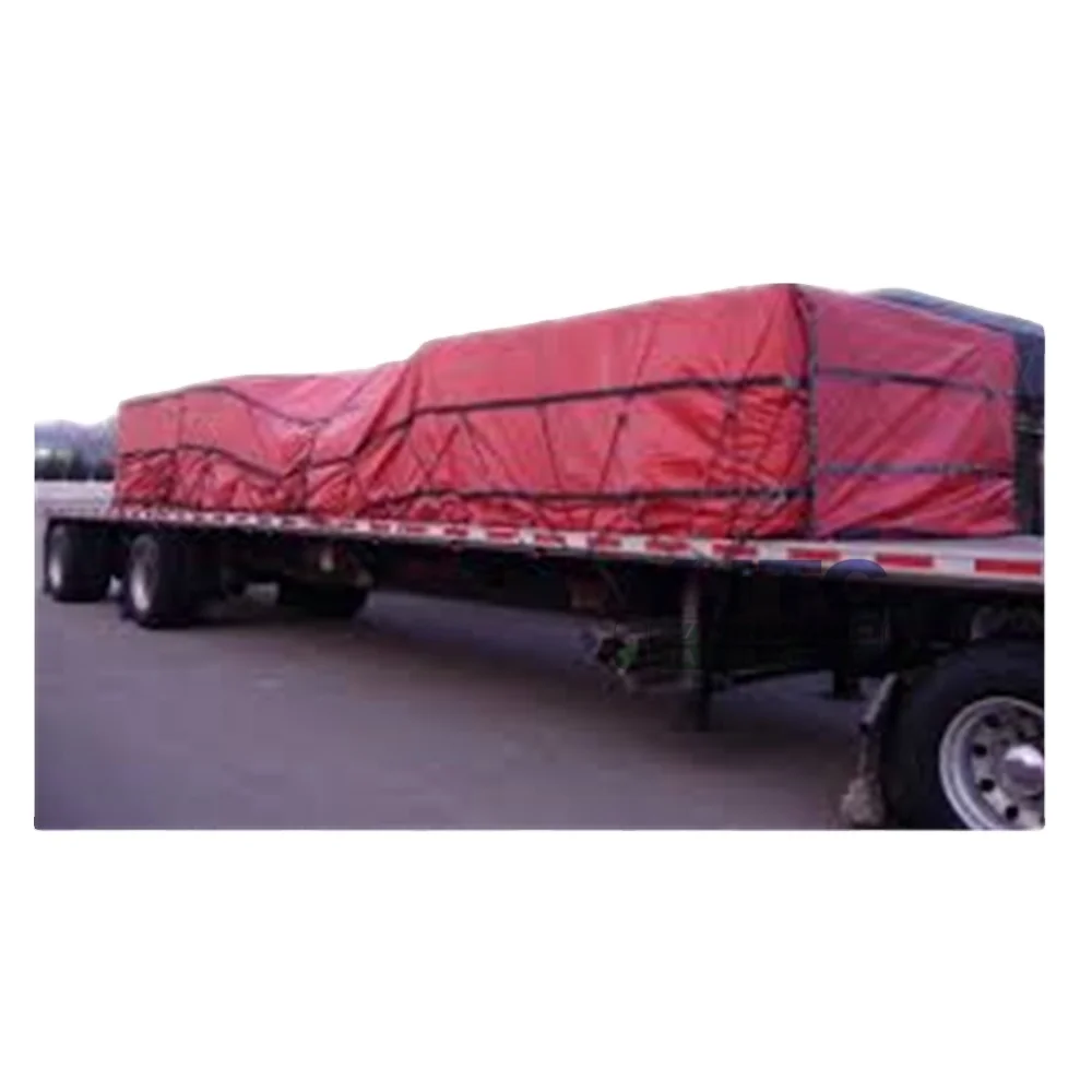 Red 18oz Waterproof PVC Center Lumber Tarps Heavy Duty Flatbed Tarps for Superior Cargo Protection