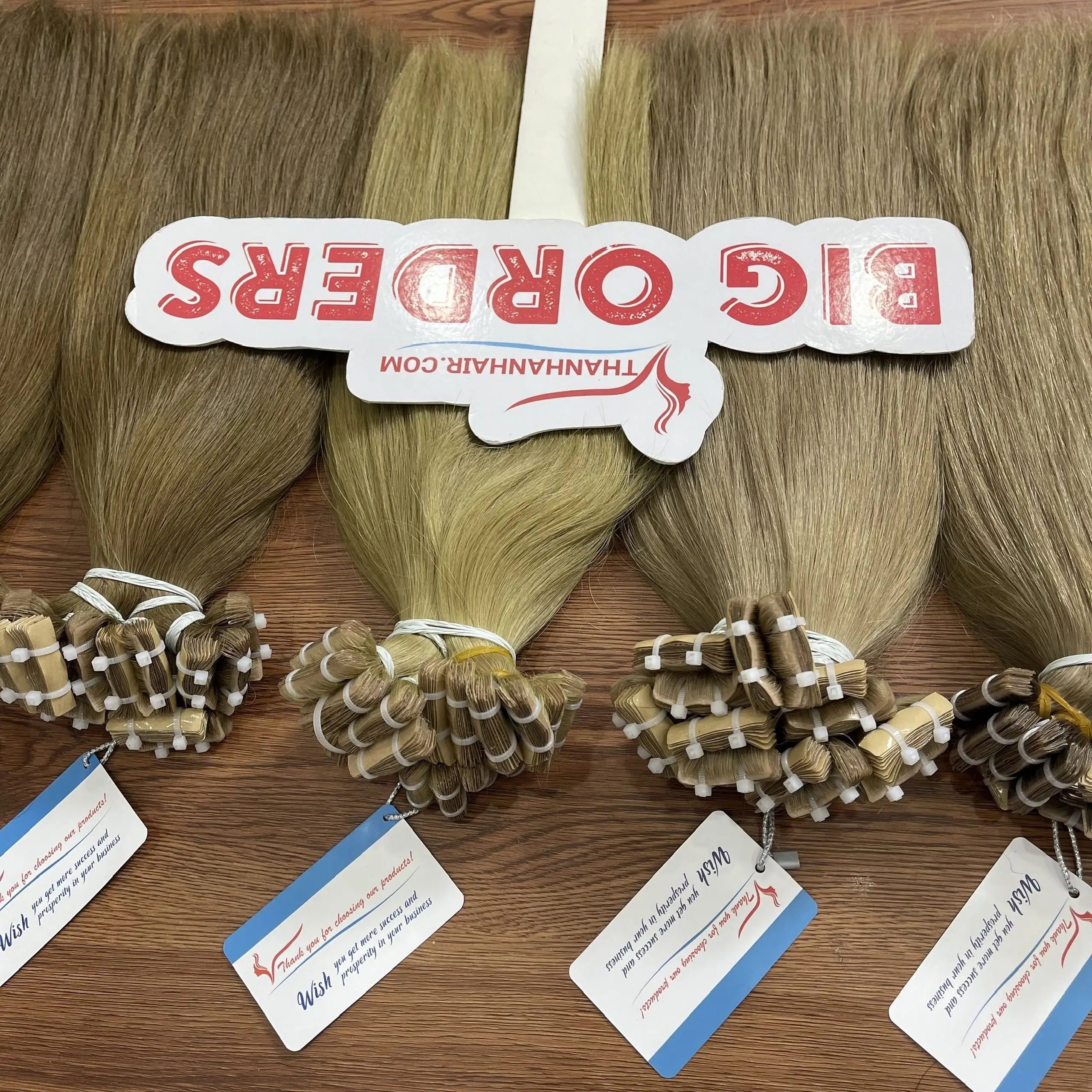 Flash Sale on 100% Natural Vietnamese Raw Hair Weft Beautiful Blonde Colors Dyed Human Hair with Invisible Tape Available Stock