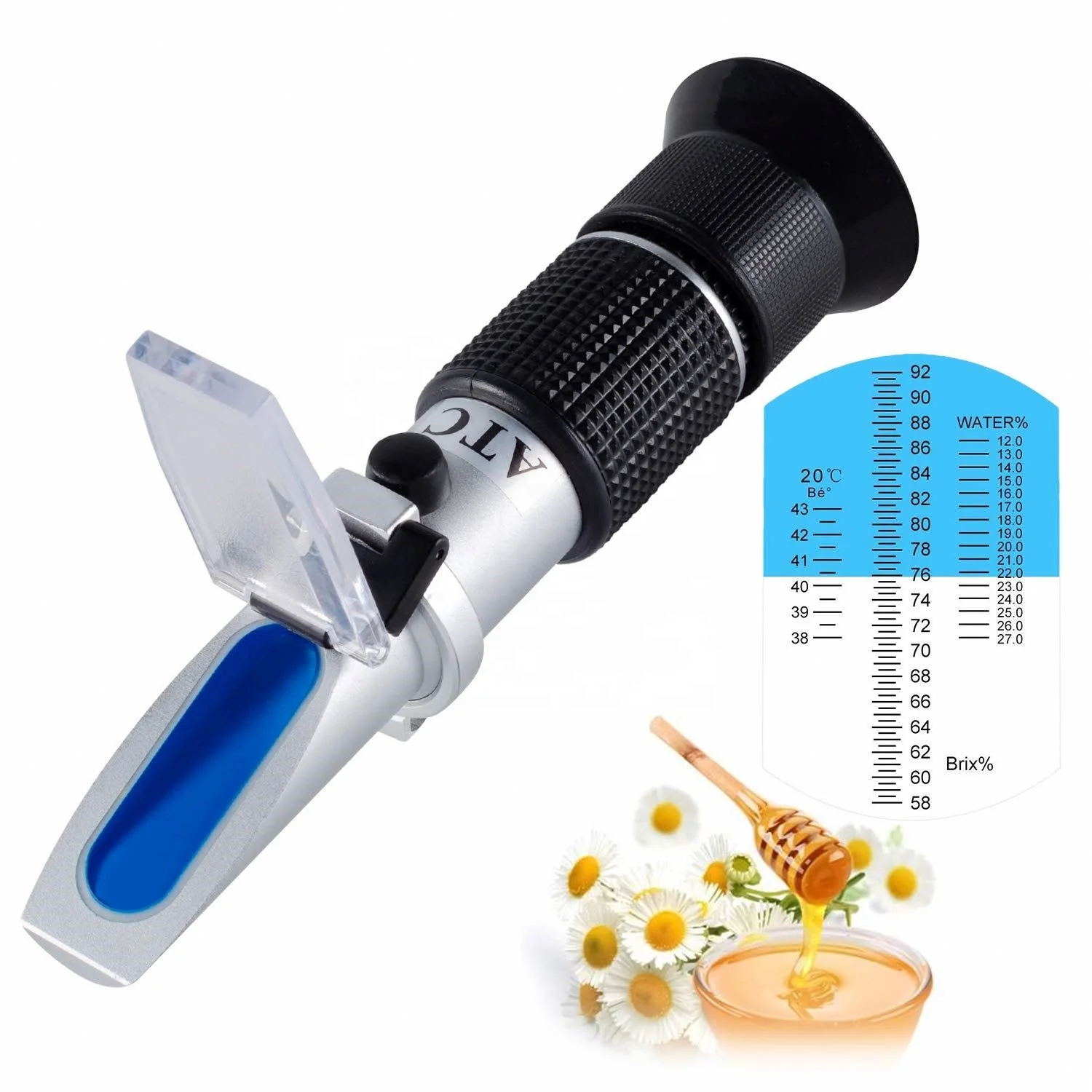 Honey Refractometer for Honey Moisture Brix and Baume 3-in-1 Uses 58-90% Brix Scale Range Honey Moisture Tester with ATC