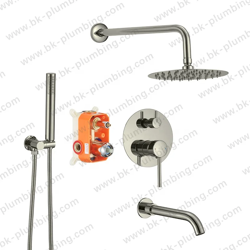 Ducha Empotrada Cepillado Wall Mounted Double Handle Bath Shower Valve Rainfall Antique Brass Shower Mixer