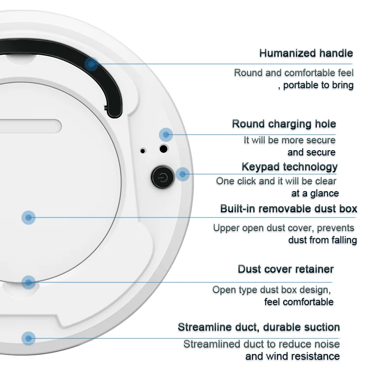 Mini Wireless Vacuum Cleaner with Large Capacity Aluminum Battery Multi-Functional ABS Robot vacuum cleaner