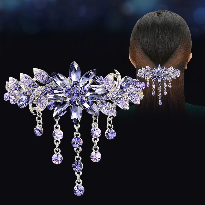 New Style Hair Clips Large Spring Clip Rhinestone Flower Headpiece Hair Clips Flower Gemstone Hair Accessories