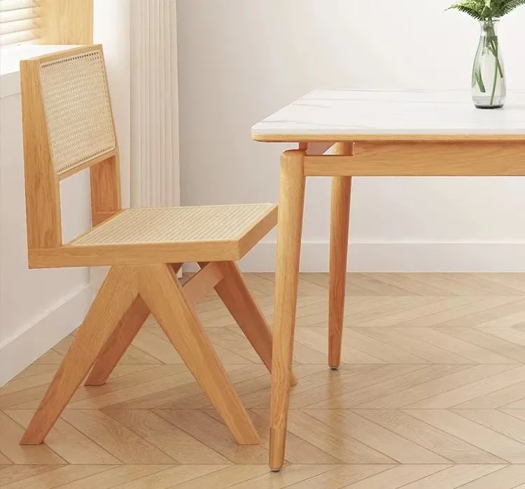 Scandinavian cafe wooden chair modern dining chairs for hote nordic woven wicker cane rattan wood dining chairs