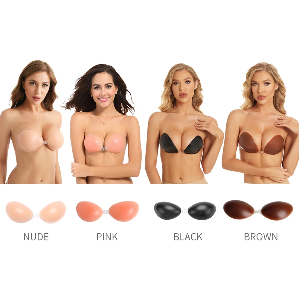 womens silicone invisible bra seamless underwear silicone bra inserts - clear gel push up breast pad