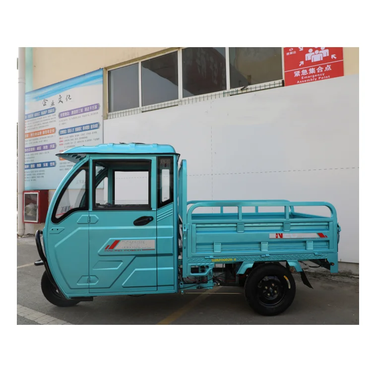Export Logo Customized Semi-enclosed Electric Tricycle Truck 800W 60V Waterproof Passenger-cargo 3 Wheel Pickup Truck for Adults
