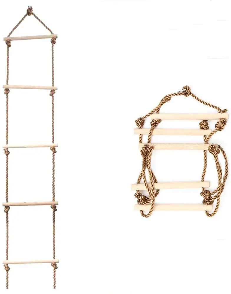 Wholesale Wooden 5 Step Hanging Climbing Rope Ladder for Kids
