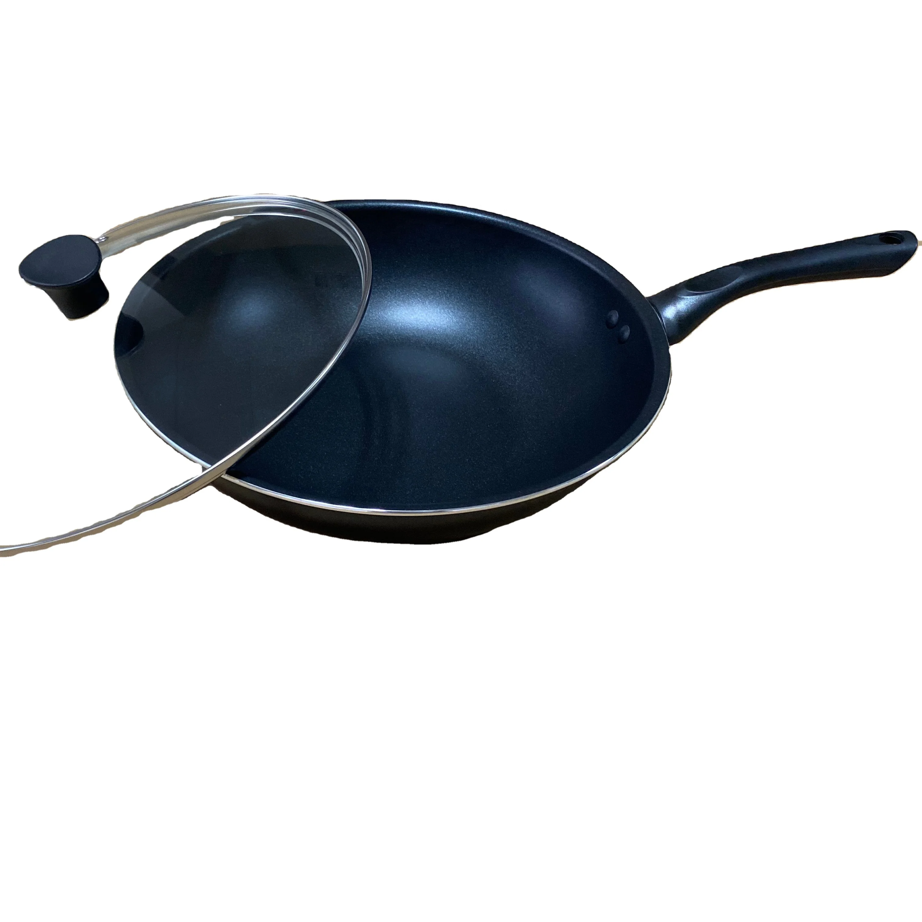 24cm aluminum chinese wok nonstick wok pan with glass lid