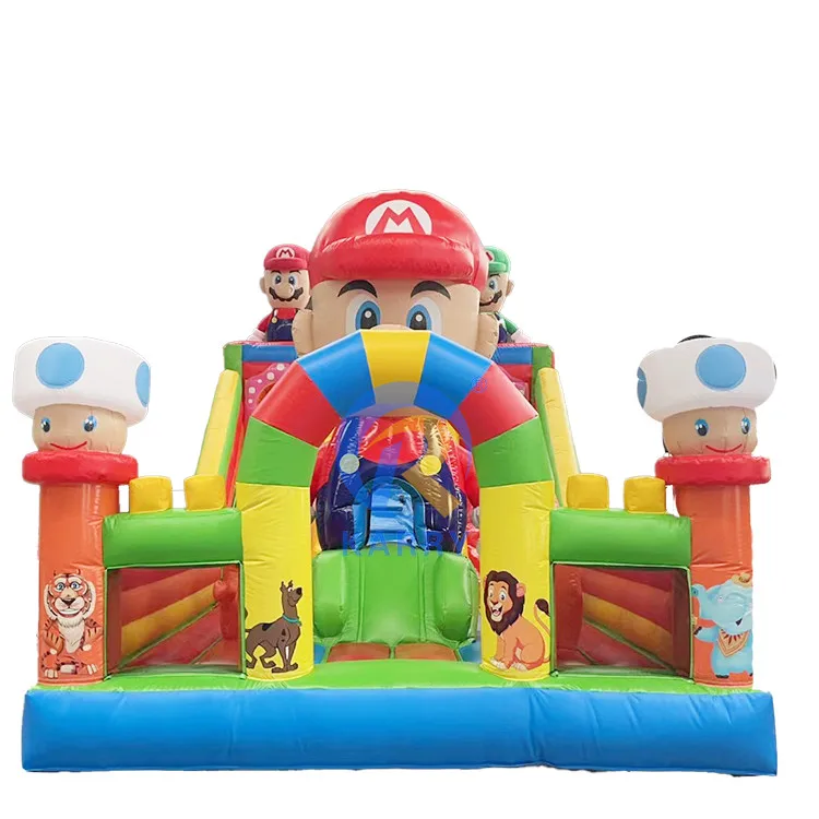 Outdoor Cartoon Mario Theme Inflatable Slide Mario Theme Adult Size Inflatable Dry slide Bounce Slide For Kids