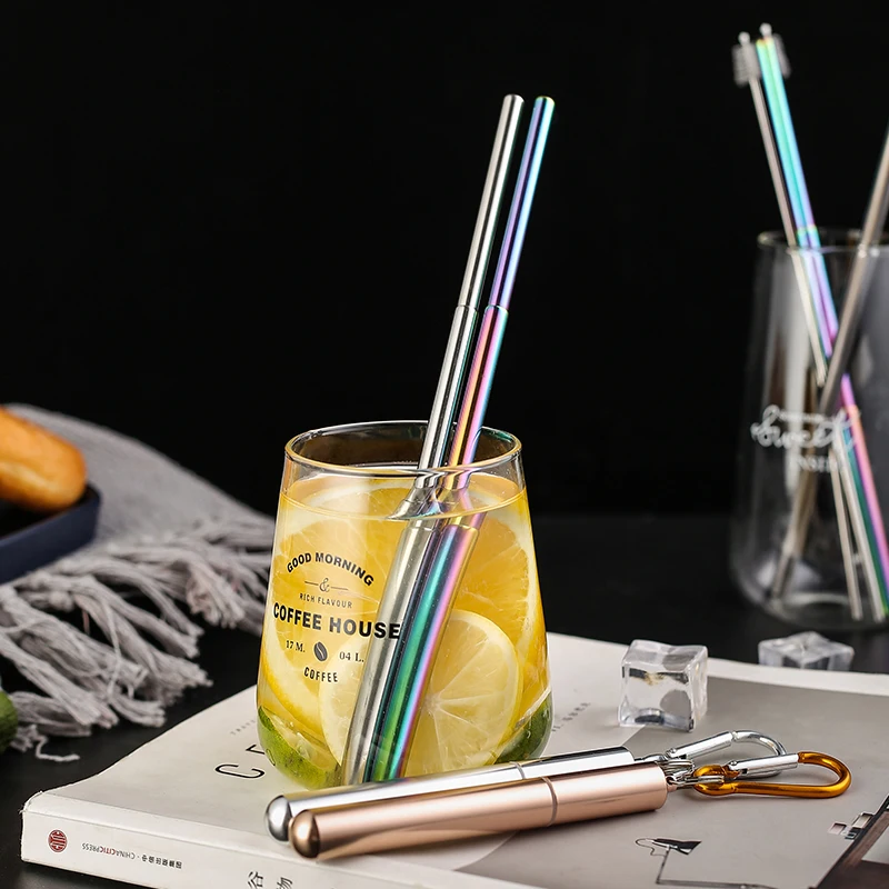 Лидер продаж Amazon, выдвижные складные телескопические соломинки из нержавеющей стали