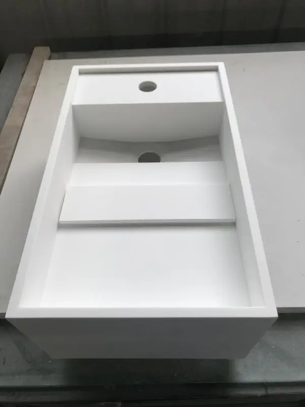 solid surface material artificial stone wall hung wash basin with cabinet for bathroom
