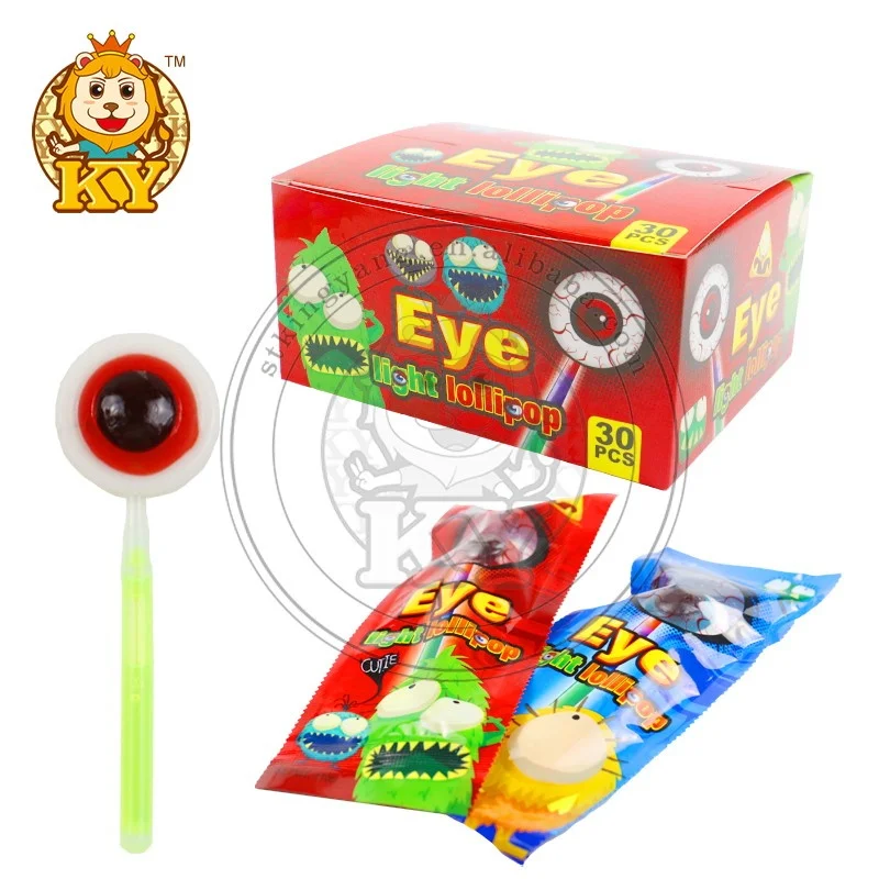 Manufacturer wholesale OEM Halloween party mixed fruity eyes ball shape fluorescent lollipops candy sweets
