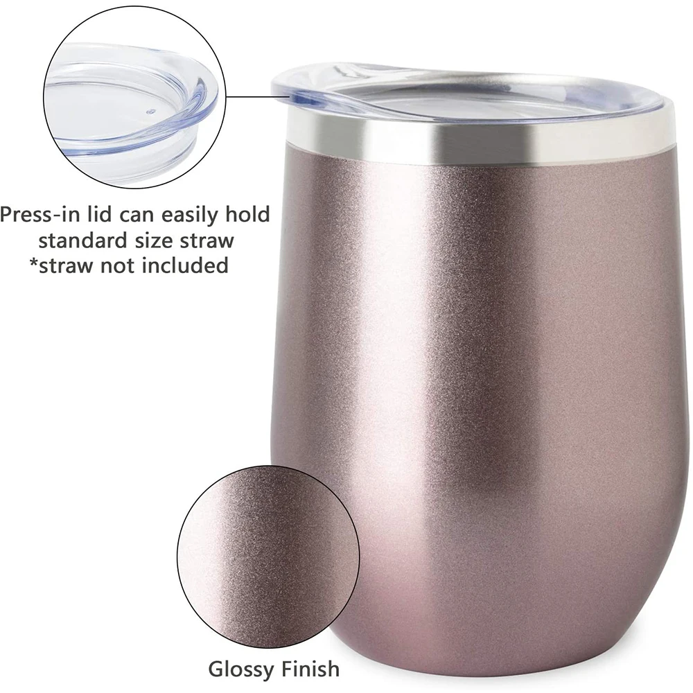 Wholesale Custom Stainless Steel Stemless  12oz Bling Wine Tumblers with Lid  Vacuum Insulated 12 oz Glass Wine Cups