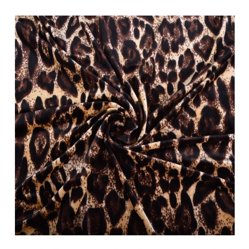 Hot sale Korea velvet polyester spandex 4 way stretch leopard print velvet fabric for costume