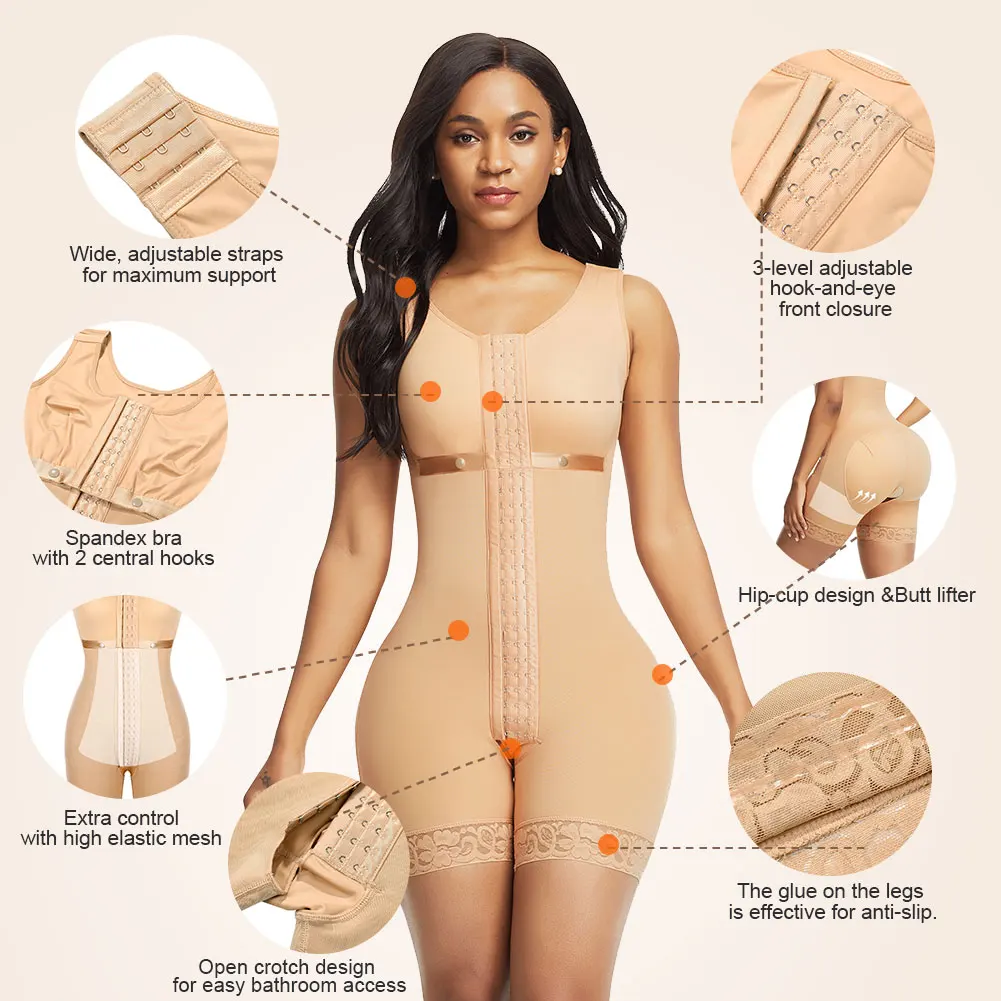 
Top Selling Adjustable 3 Hooks High Compression Tummy Control Full Body Shaper Women Shapewear Butt Lifter Short 