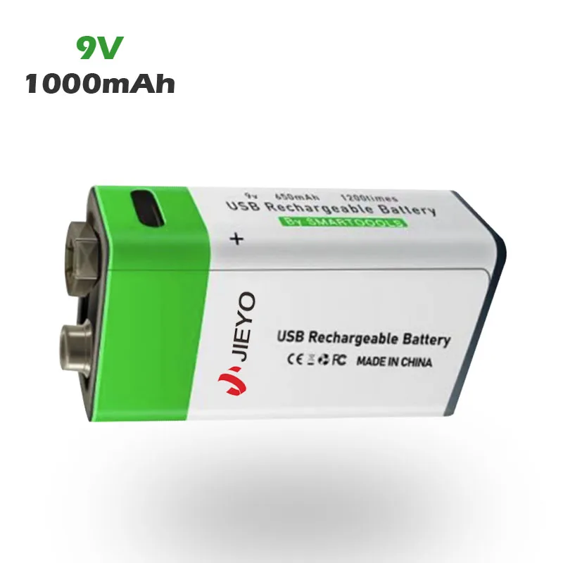 Real Capacity Li-ion Lithium 9 volt 650mAh 1000mAh Lithium 9V USB Rechargeable Li ion Battery