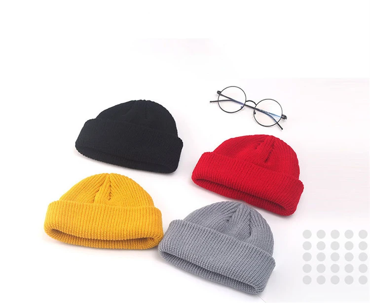 Autumn Winter Retro Melon Hat Unisex Pure Color Landlord Hats Hip Hop Men Dome Warm Short Woolen Skullies hat Wholesale
