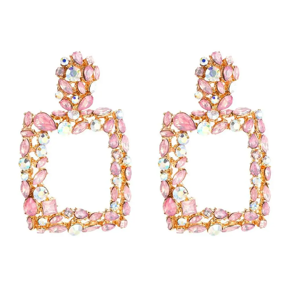 
Bohemia Hoop Dangle Geometric Colorful Crystal Rhinestone Acrylic Big Square Drop Earrings 