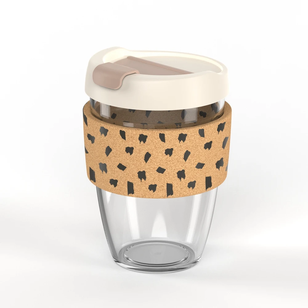 Welford 360ML 12OZ High Borosilicate Glass Mug With Lid And Cork Band Custom Logo Available Glass Coffee Mug