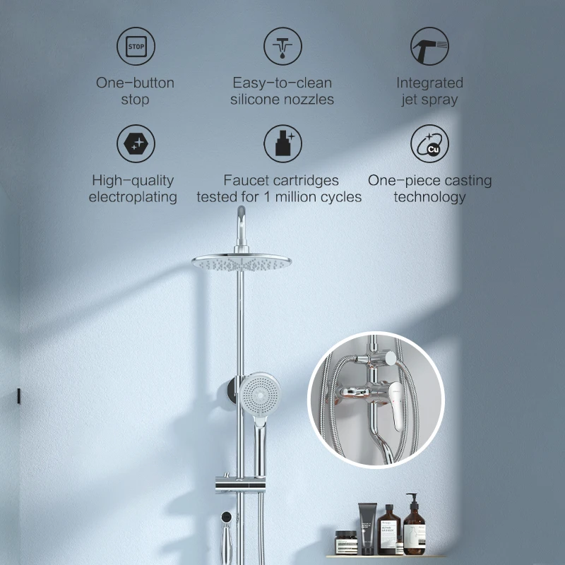 JOMOO 3 In 1 High Pressure Silica Gel Rainfall Shower Set One-Button Stop Shower Mixer With Integrated jet spray