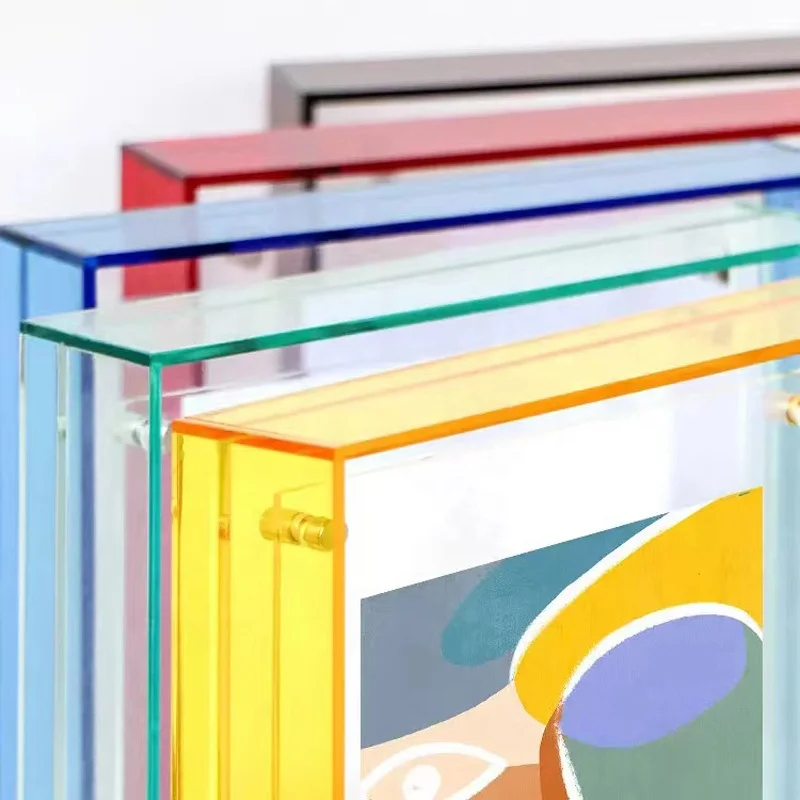 2024 New Style Various Size Acrylic Block Photo Frame Desktop Floating Acrylic Picture Frame Magnetic Neon Acrylic Photo Frame